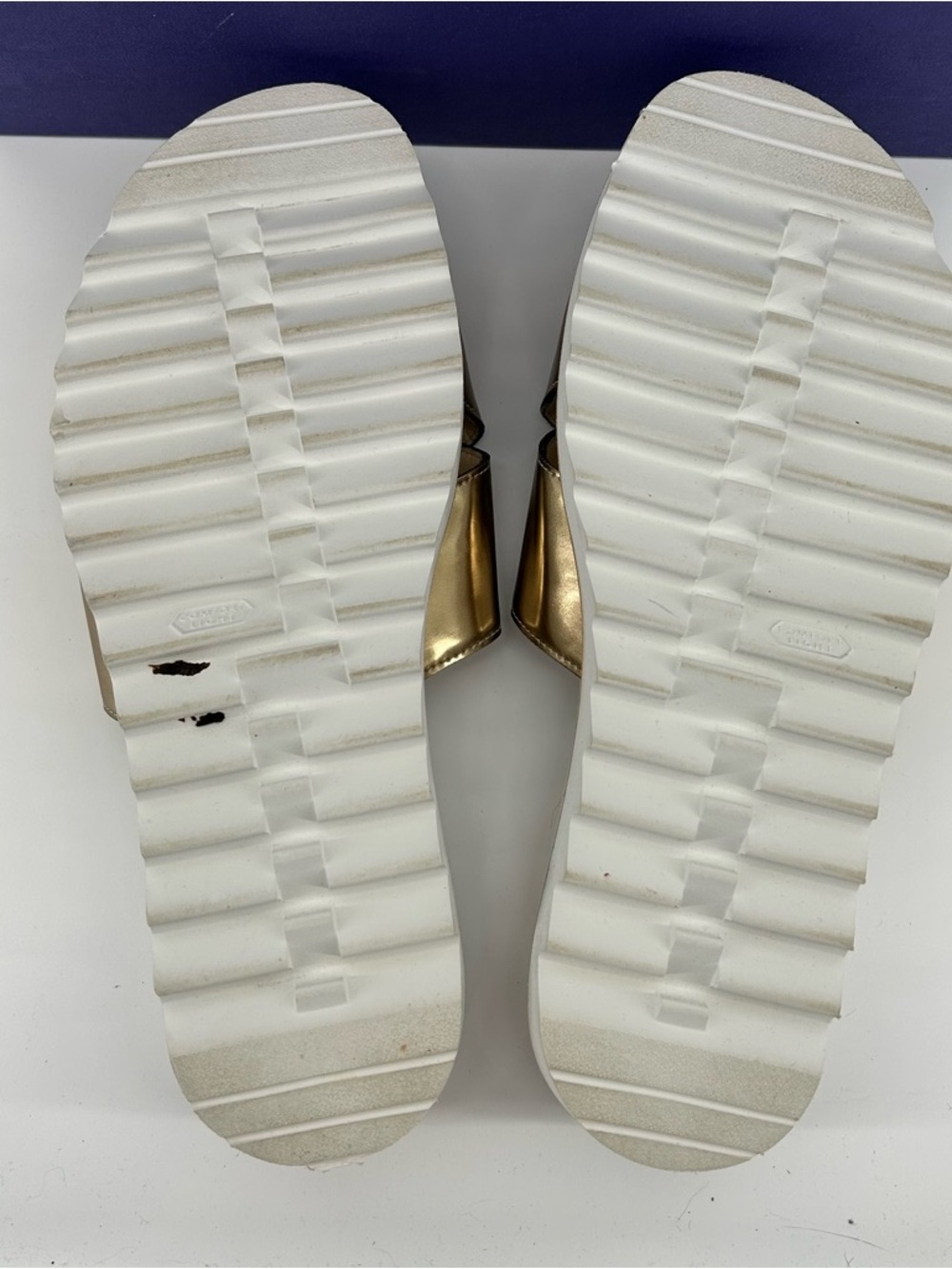 Stuart Weitzman Metallic Gold Crisscross Slide Mules - Picture 7 of 7